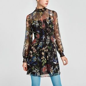 Zara high neck smock waist dress Large